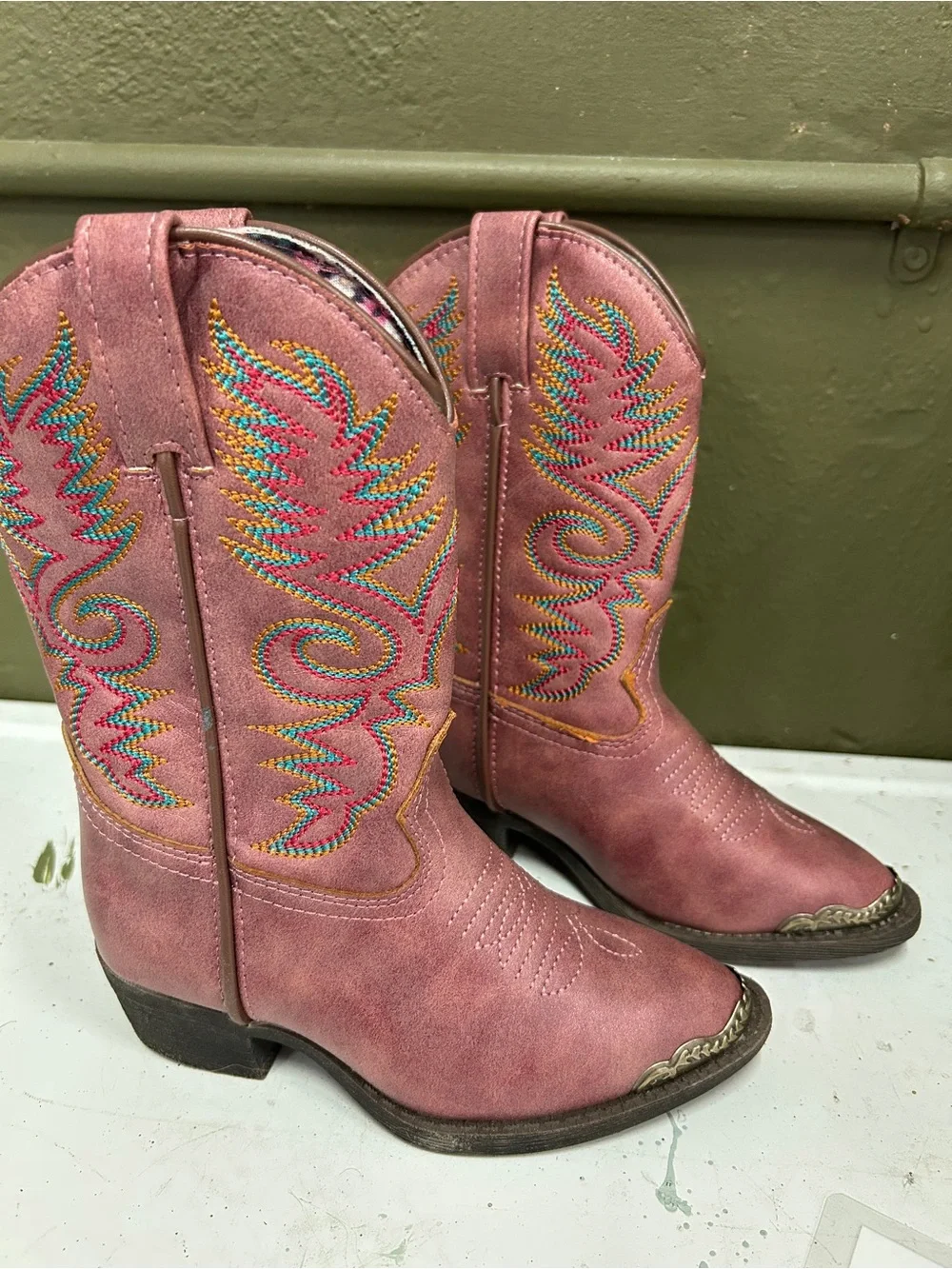 Dan Post Girls' Pink Embroidered Western Boots Metal Toes